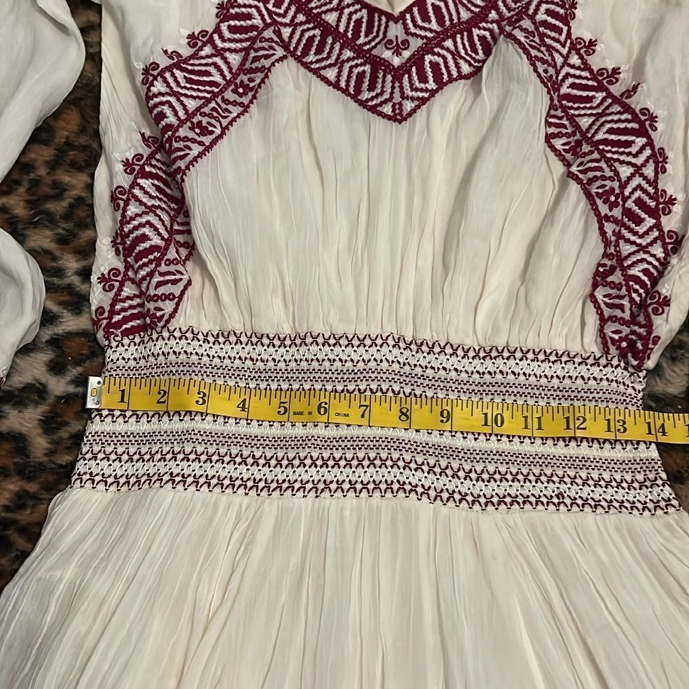 Free People Off White Embroidered Design Boho Feminine Dress Cottagecore - Picture 6 of 12